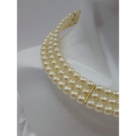 Vintage Three Strand Gold Tone Spacers Memory Wire Choker Necklace - Picture 5 of 9